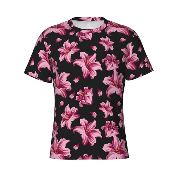Rocae Lilies Flowers for Men's Moisture-Wicking Crew Tee - T-Shirt for Sports, Outdoor Activities, and Casual WearX-Large