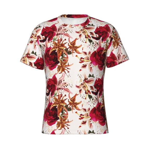 Rocae Lilies Flowers for Men's Moisture-Wicking Crew Tee - T-Shirt for Sports, Outdoor Activities, and Casual Wear