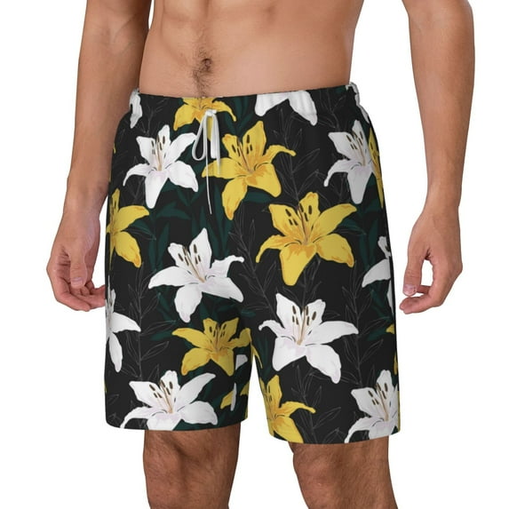 Rocae Lilies Flowers for Men's Swim Trunks Quick Dry With Two Side Pockets and One Lined Patch PocketSmall