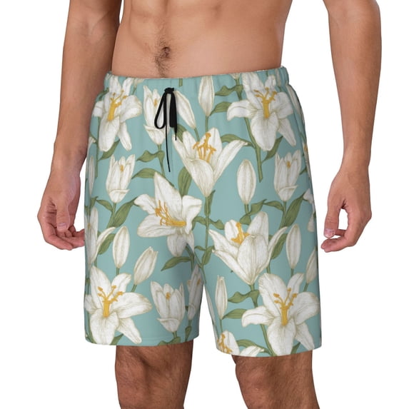 Rocae Lilies Flowers for Men's Swim Trunks Quick Dry With Two Side Pockets and One Lined Patch PocketSmall