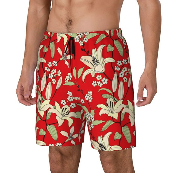 Rocae Lilies Flowers for Men's Swim Trunks Quick Dry With Two Side Pockets and One Lined Patch PocketSmall