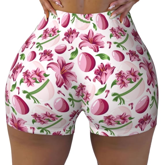Rocae Lilies Flowers for Women's Quick-Dry Running Shorts,Ladies Active Athletic Apparel Yoga Workout Gym Running Volleyball Spandex Shorts