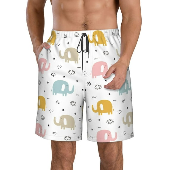 Rocae Little Elephant for Men's Beach Shorts Casual Elastic Waist Drawstring Summer Beach Shorts,S-3XL-Large