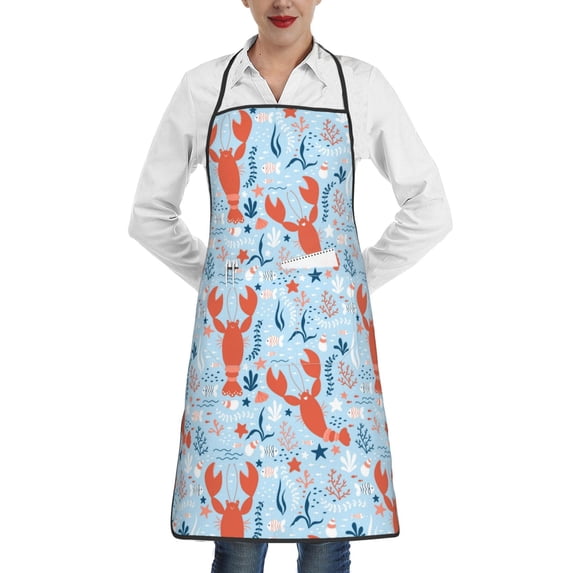 Rocae Lobsters for Kitchen Aprons for Women Adjustable Cooking Kitchen Chef Apron for Men with Pockets