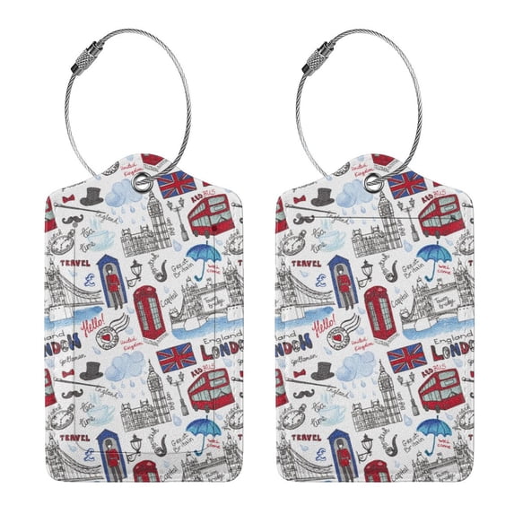 Rocae London Landmark2 for Leather Luggage Baggage Tags ID Label Privacy Cover ID Label with Stainless Steel Loop and Address Card