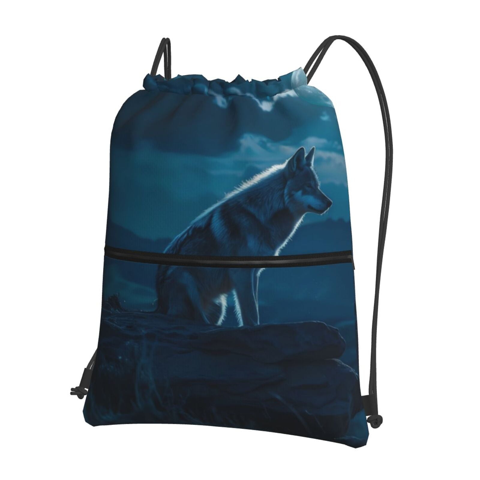 Rocae Lonely Night Wolf for Drawstring zipper Backpack Gym Backpack Bag ...