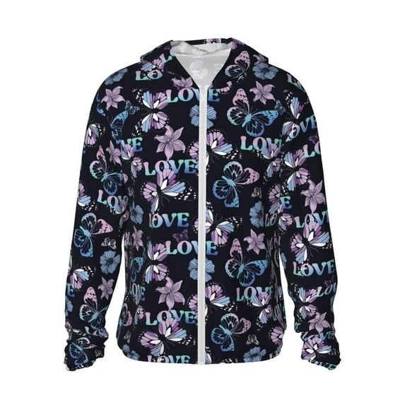 Rocae Love Butterflies Print Breathable Sun Protection Hoodie Quick-Dry Lightweight Long Sleeve Hoodie Unisex Running Sports Shirt XX-Large