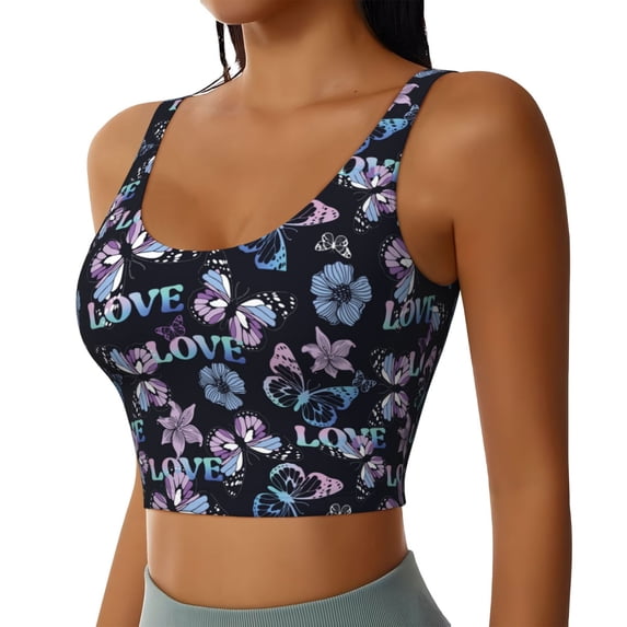 Rocae Love Butterflies for Sports Bra for Women Sports Vest with Performance Stretch and Quick Dry FabricLarge