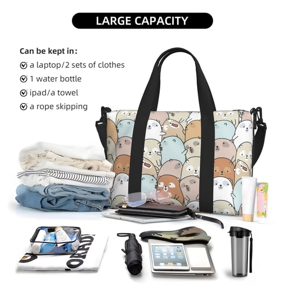 Rocae Lovely Bear for Travel Shoulder Bag Top Handle Handbag with Yoga Mat Buckle for Gym, Work, Travel