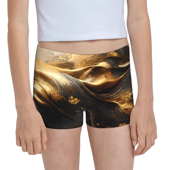 Rocae Luxurious Gold Flow for Girls' Cotton Boxer Briefs, Soft Mid-rise Panties-Medium