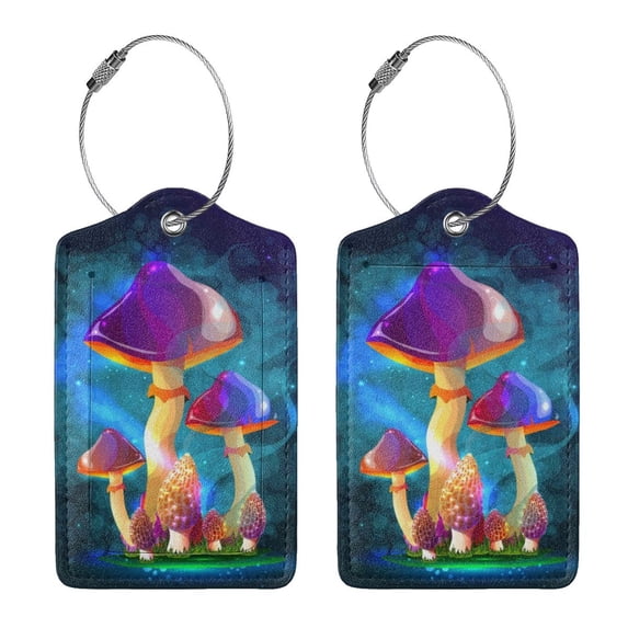 Rocae Magic Mushrooms ,Fireflies for Leather Luggage Baggage Tags ID Label Privacy Cover ID Label with Stainless Steel Loop and Address Card