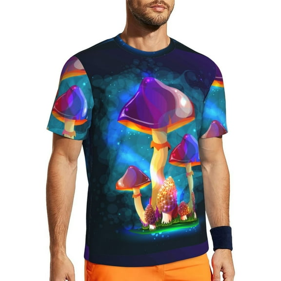 Rocae Magic Mushrooms ,Fireflies for Men's Mesh Quick-Dry Short Sleeve Workout T-Shirt,Mens Crew Neck Tee Lightweight Soft Classic T Shirts X-Large
