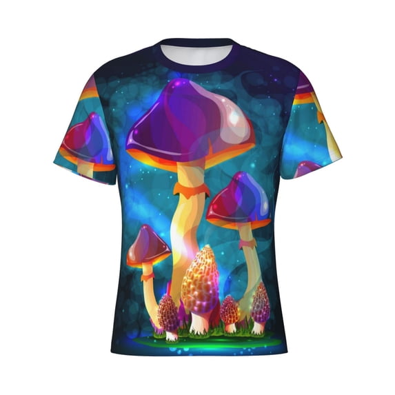 Rocae Magic Mushrooms ,Fireflies for Men's Moisture-Wicking Crew Tee - T-Shirt for Sports, Outdoor Activities, and Casual WearSmall