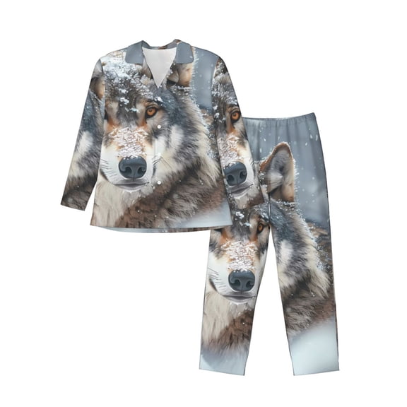 Rocae Majestic Snowy Wolf for Men's Pajamas Set Mens Pjs Sets Long Sleeve Button Down Sleepwear-Large