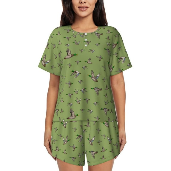 Rocae Mallard Duck for Two Piece Sleepwear Pajamas Sets for Women Soft Short-Sleeved Pjs with Lounge Shorts -3X-Large