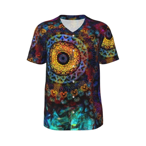 Rocae Mandala Colorful for Breathable Men's Baseball T-Shirt Fashionable Casual Baseball Jersey, Moisture-wicking Sportswear 4X-Large