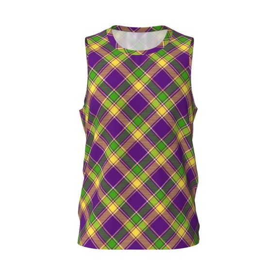 Rocae Mardi Gras Plaid for Men's Basketball Jersey Lightweight and Breathable Athletic Tank Top,Quick-Drying Sports Jersey XX-Large