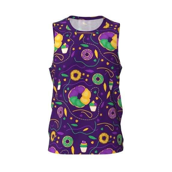 Rocae Mardi Gras and Donuts for Men's Basketball Jersey Lightweight and Breathable Athletic Tank Top,Quick-Drying Sports Jersey XX-Large