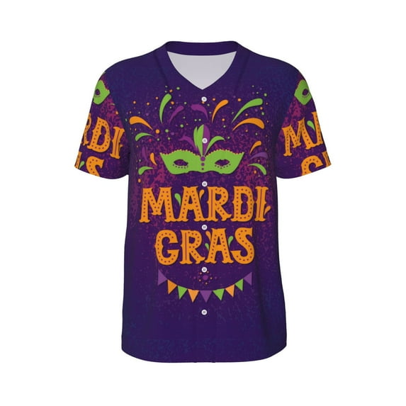 Rocae Mardi Gras2 for Breathable Men's Baseball T-Shirt Fashionable Casual Baseball Jersey, Moisture-wicking Sportswear Large