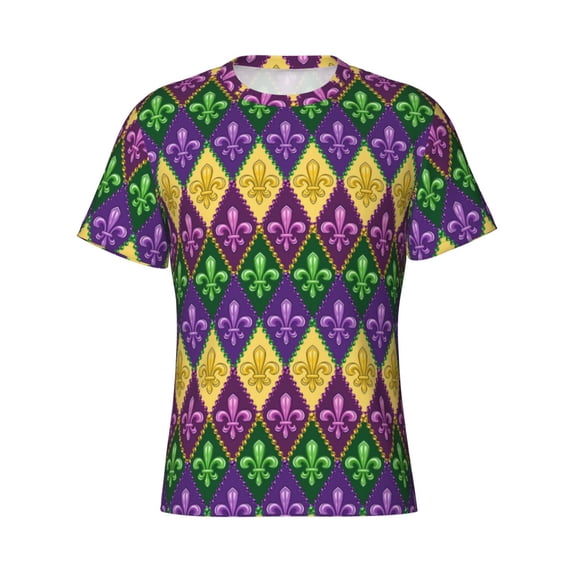 Rocae Mardi Gras4 for Men's Moisture-Wicking Crew Tee - T-Shirt for Sports, Outdoor Activities, and Casual WearSmall