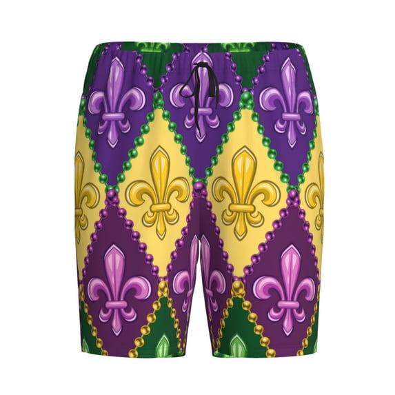Rocae Mardi Gras4 for Men's Soft Sleep Pajama Shorts, Waistband and Pockets