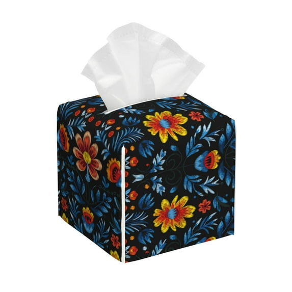 Rocae Mexican Flower for High-grade Leather Tissue Box,Office Tissue Box,Tissue Box Cover Square 5.2×5.2×5.2