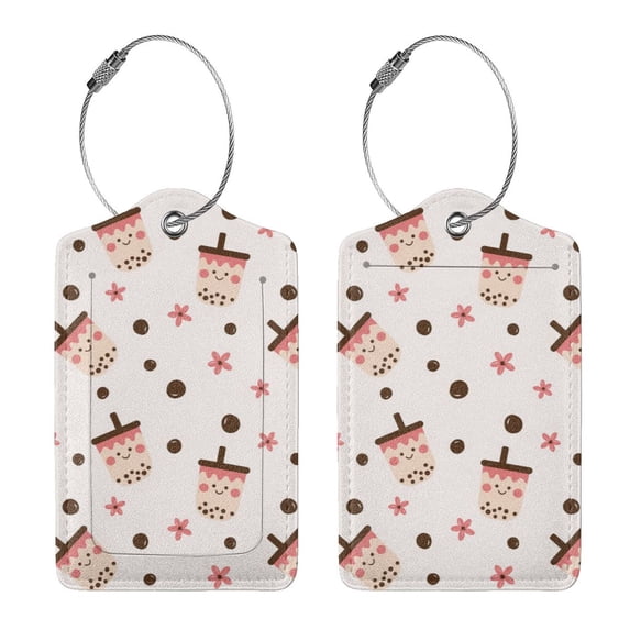 Rocae Milk Tea for Leather Luggage Baggage Tags ID Label Privacy Cover ID Label with Stainless Steel Loop and Address Card