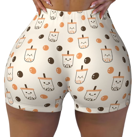 Rocae Milk Tea for Women's Quick-Dry Running Shorts,Ladies Active Athletic Apparel Yoga Workout Gym Running Volleyball Spandex Shorts Large