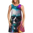 thumbnail image 1 of Rocae Modern Abstract Colorful Skull A for Sleeveless Dresses Summer Casual Ruffle Sleeveless Cute Crew Neck Flowy Dress with Pockets, 1 of 7
