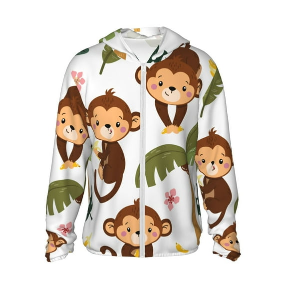 Rocae Monkeys Swinging from Palms Print Breathable Sun Protection Hoodie Quick-Dry Lightweight Long Sleeve Hoodie Unisex Running Sports Shirt Small