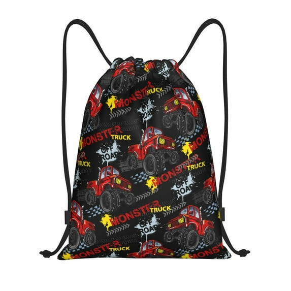 Rocae Monster Truck for Gym Bag Drawstring Bags Gym Backpack for Gym, Travel, Sports, Swimming, Beach-Medium