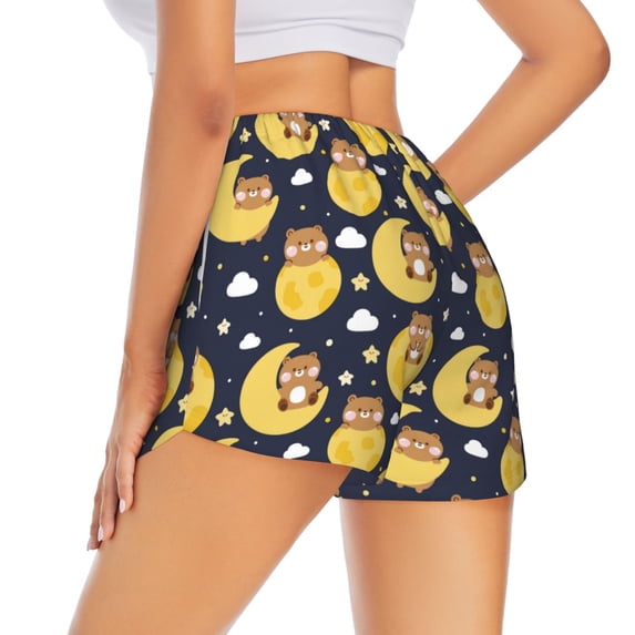 Rocae Moon Bear for Women's Athletic Shorts Quick Dry Workout Hiking Shorts With Pockets for Running, Yoga, Gym, Sports X-Large