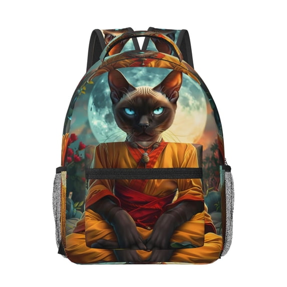 Rocae Moonlit Hairless Cat Monk for Comfortable Student Backpack - Lightweight ,Durable School Bag Ideal for Middle School, High School, and College