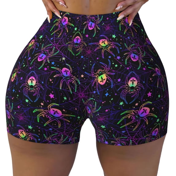 Rocae Multi-colored Spiders for Women's Quick-Dry Running Shorts,Ladies Active Athletic Apparel Yoga Workout Gym Running Volleyball Spandex Shorts XX-Large