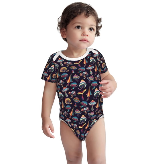 Rocae Mushroom Doodle for Baby Cotton Short-Sleeve Bodysuits for Unisex Onesies Bodysuit-18 Months