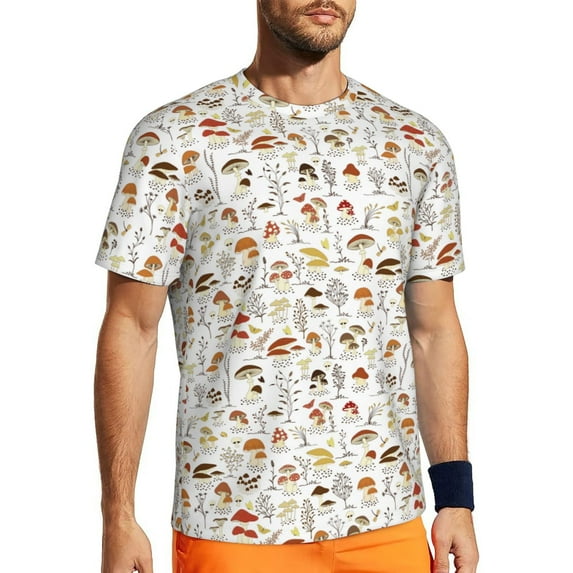 Rocae Mushrooms And Butterflies for Men's Mesh Quick-Dry Short Sleeve Workout T-Shirt,Mens Crew Neck Tee Lightweight Soft Classic T Shirts X-Small