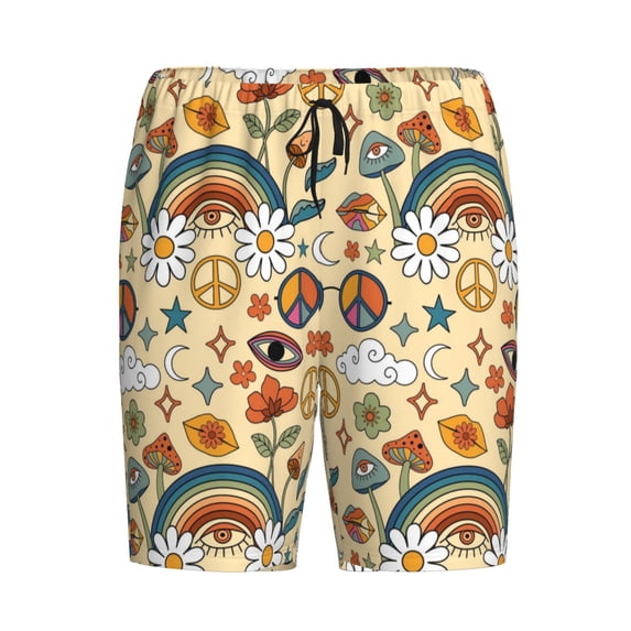 Rocae Mushrooms And Rainbows Peace for Men's Soft Sleep Pajama Shorts, Waistband and Pockets