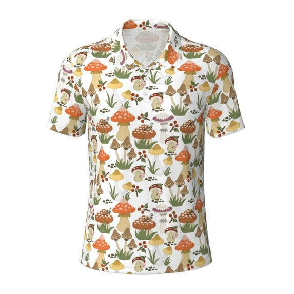 Rocae Mushrooms for Men's Short Sleeve Polo Shirt, Quick Drying Performance Moisture Wicking Sports Men's Golf Shirt Medium