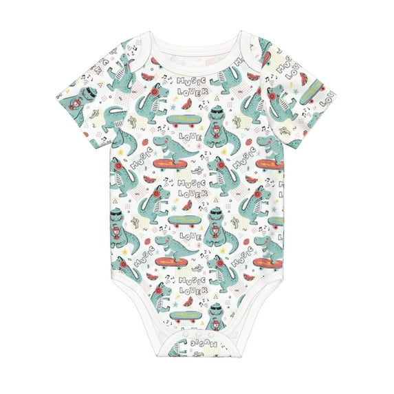 Rocae Music Lover Dinosaur for Baby Climbing Clothes Soft Baby Romper for Active Infants Comfortable and Breathable Crawling Jumpsuit Unisex Baby Outfit 6 Months