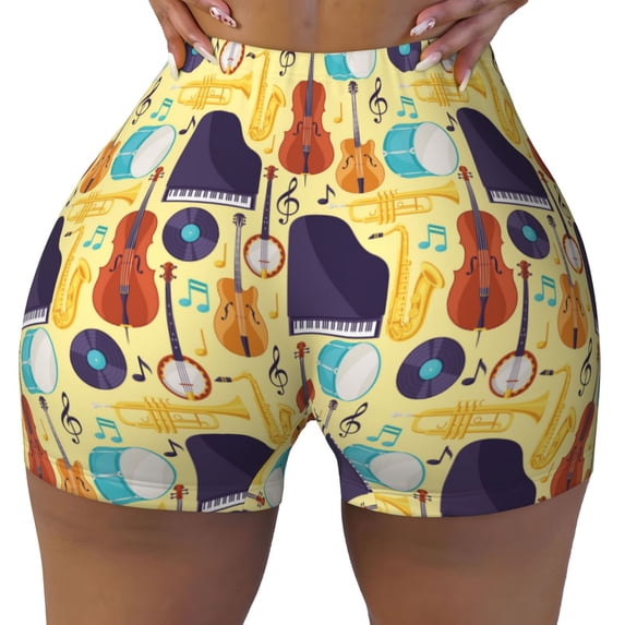 Rocae Musical Instruments for Women's Quick-Dry Running Shorts,Ladies Active Athletic Apparel Yoga Workout Gym Running Volleyball Spandex Shorts