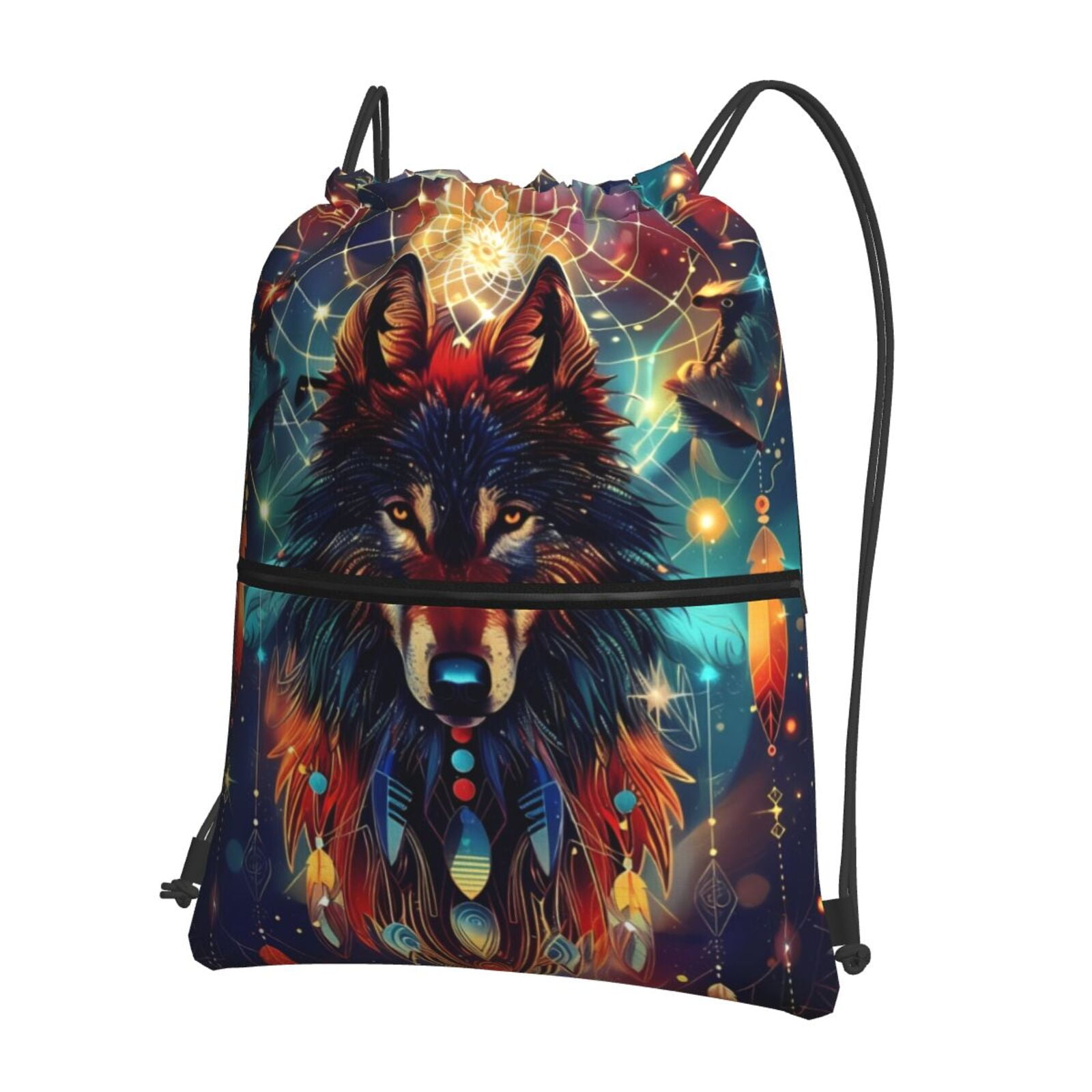Rocae Mystic Wolf Dreamcatcher for Drawstring zipper Backpack Gym ...