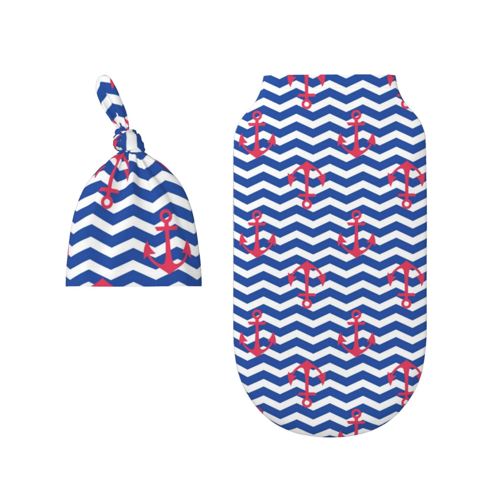 Rocae Nautical Anchors for Baby Swaddle Blanket with Hats Set for Baby