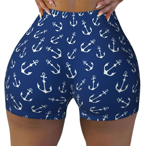 Rocae Nautical Anchors for Women's Quick-Dry Running Shorts,Ladies Active Athletic Apparel Yoga Workout Gym Running Volleyball Spandex Shorts X-Large