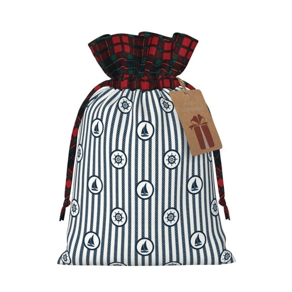 Rocae Nautical1 Print Christmas Drawstring Linen Gift Bag with Drawstrings Treat Bag Goody Present Bags for Christmas Party Favor