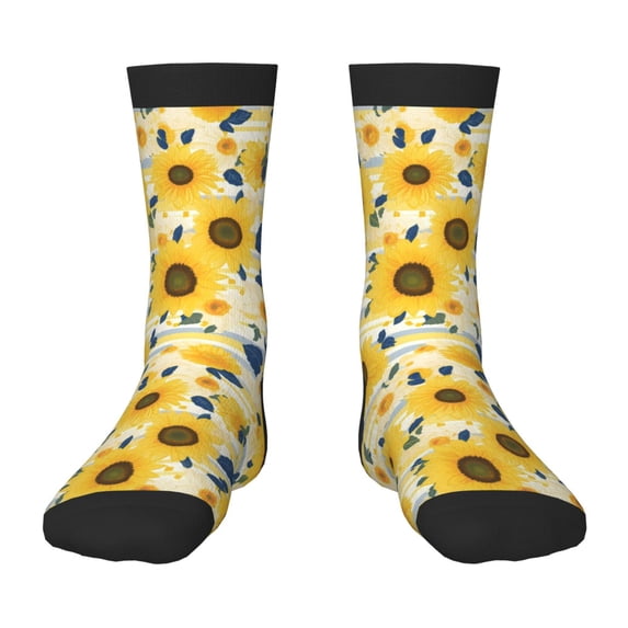 Rocae Navy Blue Leaf Sunflower for Girls Boys Crew Socks,Children's Socks, Kids Socks, Toddler Socks: Daily Wear with Kids School Uniform