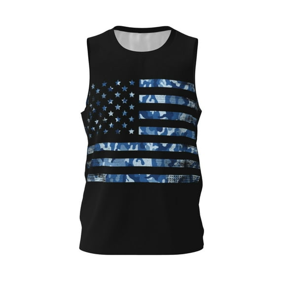 Rocae Navy Camouflage American Flag for Men's Basketball Jersey Lightweight and Breathable Athletic Tank Top,Quick-Drying Sports Jersey Large