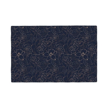 Rocae Navy Dark Blue Printed Heat Resistant Place Mats,Classic Hemstitch Cloth Fabric Placemats Imitation Linen Place Mat Table Mats 18x12 inch