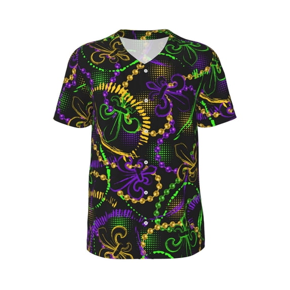 Rocae Neon Mardi Gras for Breathable Men's Baseball T-Shirt Fashionable Casual Baseball Jersey, Moisture-wicking Sportswear 3X-Large