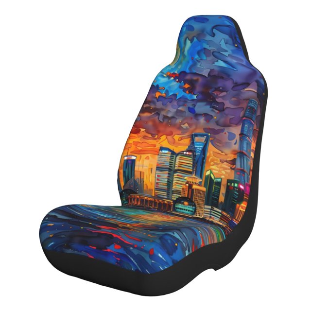 Rocae Neon Shanghai Cityscape Night Print Seat Covers for Cars Trucks