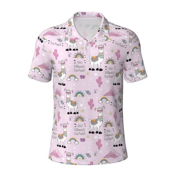 Rocae No Drama Llama for Men's Short Sleeve Polo Shirt, Quick Drying Performance Moisture Wicking Sports Men's Golf Shirt Large